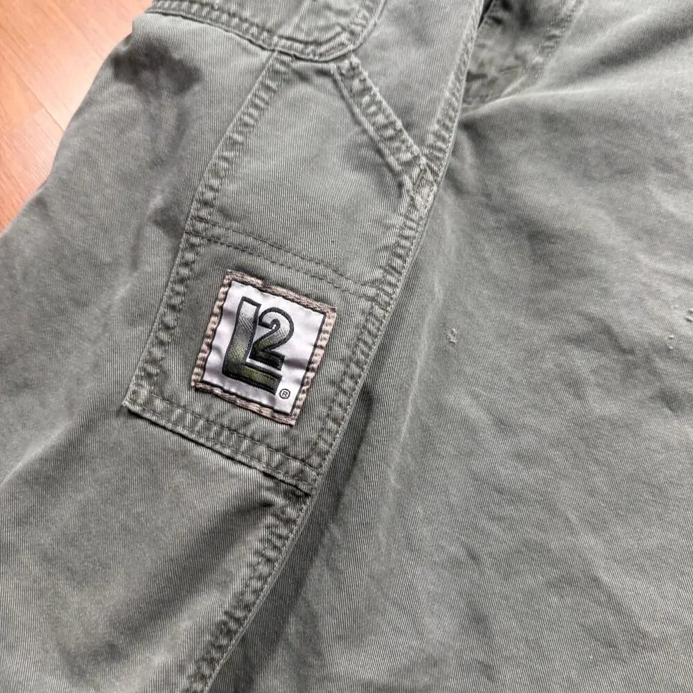Men's Vintage 90's Levi's L2 Green Denim Baggy Jean Cargo Shorts Sz 36 x 10.5